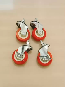 Roda 2 PVC 4pcs Screw Hidup/ Rem+Mur merah Roda Troli Etalase furniture kursi lemari