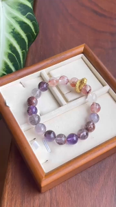 Nine Purple Leaving Fire Natural Amethyst Purple Ghost Crystal Bracelet Golden Dragon Bracelet Fine Gifts Comes in an exquisite gift box Good Luck Bracelet Charm Bracelet 九紫离火 金龙手链 紫幽灵水晶