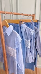 Dungdungkids Setelan Anak Perempuan Nayyara Katun Salur Renda Jeans 3 - 12 Tahun