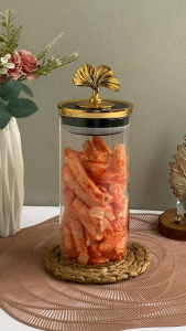 Nexxio Toples Makanan Kaca - Tutup Gold Kedap Udara / Wadah Kue Lebaran / Hampers Toples Hari Raya / Toples Penyimpan Makanan / Toples Kaca Lebaran / Toples Flower