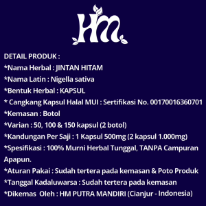 HERBAL MURNI - JINTAN HITAM Isi 50 & 100 Kapsul Premium Alami 100% Asli tunggal Original 150 kapsul