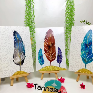 TENNESY Hiasan Dinding Bulu Sayap Leather 20x30cm Dekorasi Dinding Kamar Tidur Pajangan Kayu Rumah