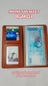 Money Organizer Leather Book Type Wallet with 5 Card slot and 6 pcs Plastic for Paper Bills