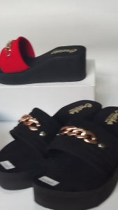 CK99 Sandal Wedges 6 Cm Kokop Balok Variasi Rantai Wanita Kekinian