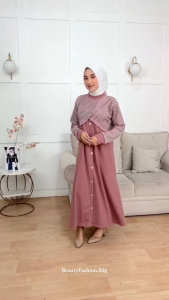 Midi Dress AURORA Mat Knit Premium Mix Salur Terbaru Model Kekinian Variasi Vest Full Kancing