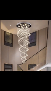 Tri-Color Staircase Chandelier Duplex Rotating Villa Duplex Living Room Floor In The Staircase Light Long Modern Simple Crystal Chandelier High-quality
