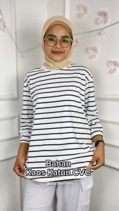 Blouse Salur Oversize Oval Blus Katun CVC S M L XL XXL 3XL Baju Atasan Remaja Korean Style Kekinian