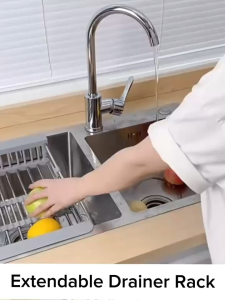 Stainless Steel Extendable Dish Drainer Large Capacity Minimalist Style Sink Dish Rack Extendable Drainer Basket Local Stock