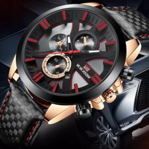 Noelani jam tangan pria kulit VAVAVOOM original jam terbaru 2024 jam cowok trend korean style jam tangan enam pin multifungsi tahan air jam tangan kalender pria olahraga sabuk pria Jam Tangan Tali Kotak-kotak Hitam Bisnis Pria Pergerakan Kuarsa - JV2