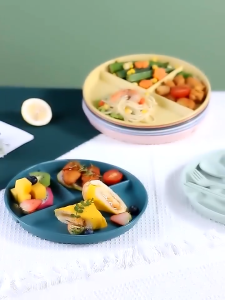 Peralatan Makan Satu Orang Piring Makanan Yang Mengurangi Lemak Sekat Bundar Tiga Kotak Bahan PP Jerami Food Grade Gandum 3 Sekat Piring anak Piring diet