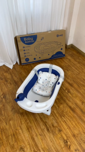 Chậu tắm gấp gọn kèm phao nằm tắm và đồ chơi size lớn 9BABY màu xanh than