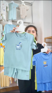 Bộ quần áo cộc tay cài chéo ASTAR vải cotton rayon in hình ngộ nghĩnh cho bé traibé gái từ 9 tháng đến 6 tuổi