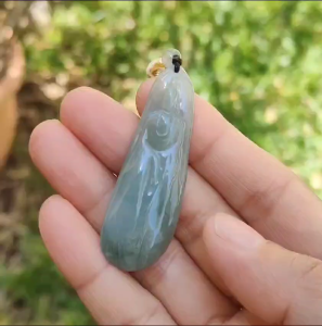 Light Green Natural Type A Jadeite Jade Pendant Necklace crafted with faceless Guanyin with QIC labs approved certificate weigh 11.82 grams measurement 52 * 17.7 * 5.7 mm (pendant175)