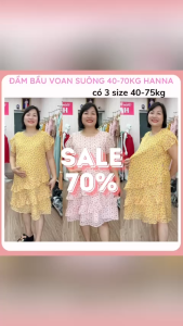 Đầm bầu voan dáng suông hoa nhí mềm mát không nhăn có size từ 40-75kg có túi bên sườn dài tới gối nhà HANNA