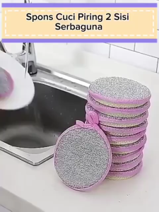 Spons Cuci Piring Metalik Bulat 2 Sisi Halus Dan Kasar Serbaguna / Sponge Double Side Dishwash / Spon Dapur Penghilang Kerak Minyak Sendok Botol Gelas Multifungsi / Busa Tebal Pencuci Panci Wajan Cangkir / Pembersih Noda Kotoran Anti Kuman Bakteri - HOMIA