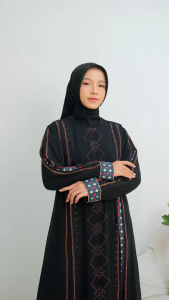 Abiyyuco TA9054 | Abaya Turkey Bordir dan Mote Turki Bahan Jersey Mix Ceruty Terbaru Turky Mewah Elegan