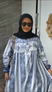 Gamis Kondangan Enzy Silk Motif | Terbaru Silk Mewah Dress Wanita Motif Etnich