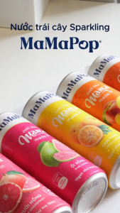 Thùng 12 lon nước trái cây sparkling Mamapop vị Bưởi Hồng 320ml
