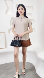 QUEENTIN Kemeja Wanita Shanghai 0658 Linen Polo Polos Lengan Pendek