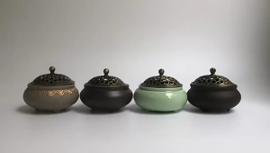 WHL ceramics incense burner Incense Stick Holder Incense 陶瓷香炉 盘香炉 送葫芦香插+防火棉 莲花盘香炉 线香 盘香 陶瓷 瓷器 工艺品 香道摆件 紫砂香炉