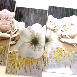 TENNESY Hiasan Dinding 1 Set Abstrak 3D Bunga Gold 75x30CM 5 Panel Wall Decor Dekorasi Ruang Tamu