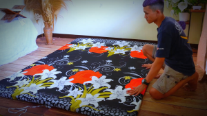 Kasur Lantai Ukuran 200x150cm Kasur Karpet Isi Busa Kuning Motif Bunga LP