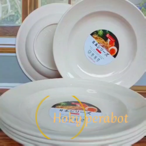 12 piring ramen bulat putih serat tebal 9 iinch piring