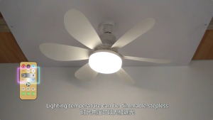 Ceiling Light With Fan Remote Control Intelligent LED Light Bulb 3 Color Silent 6 Blades Fan 3 Speed Wind