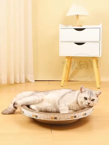 TRENY Oval Cat Scratcher Corrugated Paper Scratching Board Bowl Bed Tempat Tidur Mainan Papan Gorek Kucing Mangkok Tahan lama