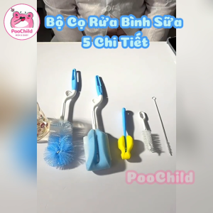 Bộ cọ rửa bình sữa 5 chi tiết bộ rửa bình sữa núm ti mút xoay 360 độ vệ sinh bình sữa cho bé