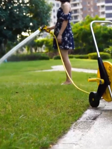 Garden Hose Reel Heavy Duty Floor Mounted Hose Reel Cart Adjustable Garden Watering Nozzle Car Washing Hose 50m