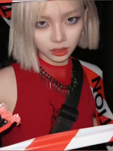 Áo thun cổ cao không tay in hình màu đỏ dành cho nữ retro chất mỏng bên trong