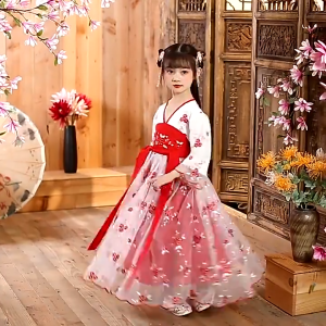 Chinese Hanfu Girls Summer Fairy Dress Ethnic Costume Kids Chinese Style Princess Dress