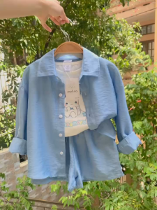 [HỎA TỐC] Set Melisa 3 chi tiết mùa hè áo sơ mi áo thun Cinnamoroll quần ngắn hè cho bé gái
