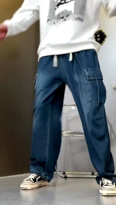 Jeans for men cargo pants for men baggy straight casual denim kargo pants korean style