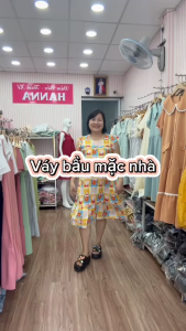 [HANNA] Đầm bầu mặc ở nhà vải tone 2 da mềm mát mùa hè ít nhăn free size 40-75kg dáng dài qua gối tay cánh tiên dễ thương