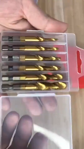 Mata Bor 6PCS Pembuat Ulir Drat Drill Tap Set Twist Spiral Tapper Baut Bit Drilling Tapping Deburring Benang Metrik M3-M10 Set Dilapisi Titanium Bor HSS dan Tekan Bit 1/4 Hex Shank