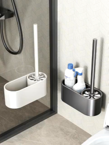 Aluminum Toilet Bathroom Cleaning Toilet Brush cleaning accessories Toilet Brush and Cleaner set Wall-mounted Cleaning Space