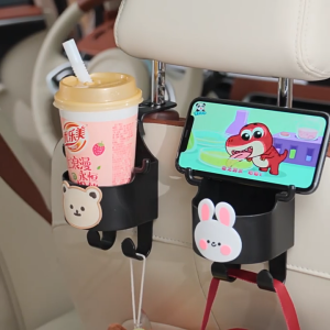 เบ็ดมัลติฟังก์ชั่นสำหรับเบาะหลังรถ 3 ใน 1 เบาะหลังคาร์คาร์วอเตอร์ถ้วยและตะขอรถยนต์และที่วางโทรศัพท์ ผู้จัดเก็บรถสากลสำหรับขวดน้ำ โทรศัพท์มือถือ กระเป๋า กระเป๋า กุญแจ