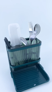 Tempat Sendok Dengan Tirisan/ Tempat perkakas Dapur Akrilik Mewah/ Rak Dapur Serbaguna 15 X 16.5 X15.5 AA45