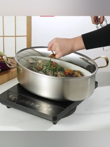 Multifunction Stainless Steel Steamed Fish Pot 2 Layer Oval Steamer Seafood Induction Cooker Gas Stove Steamer
