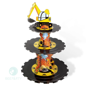 3 Tier Construction Theme Cupcake Stand & Excavator Cake Holder for Kids' Birthday Party Decoration