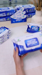 Thùng 10 gói khăn ướt cồn 60 tờ diệt khuẩn cao cấp Disinfecting Wipes hương chanh sả an toàn cho da