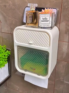 Toilet Tissue Box Light luxury Wall Hanging Paper Holder Toilet Tissue Box with Cover Punch-Free Bathroom Phone Holder XPH733