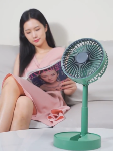 Green Mini Portable Fan Folding Telescope Desktop Table Fan Rechargeable Strong Wind 180 degree adjustable