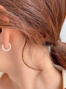 AURORA Real S925 Silver Simple Frosted Hoop Earrings Jewelry M04055