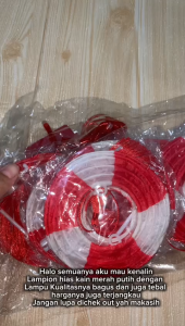 Yu YI Kualitas PREMIUM Lampion Hias kain bola merah putih dengan Lampu Seri 17 Agustus HUT RI