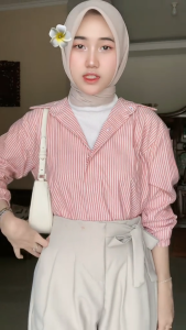Kirana Blouse Wanita Kekinian Kemeja Stipe Katun Korean Style