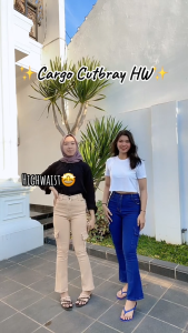 Celana Cargo Cutbray Stretch Highwaist Jeans Big Size Jumbo 27-42