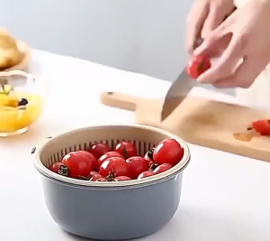 Keranjang Pengering Sayuran Buah Saringan Multifungsi 2 Lapis - Warna Random